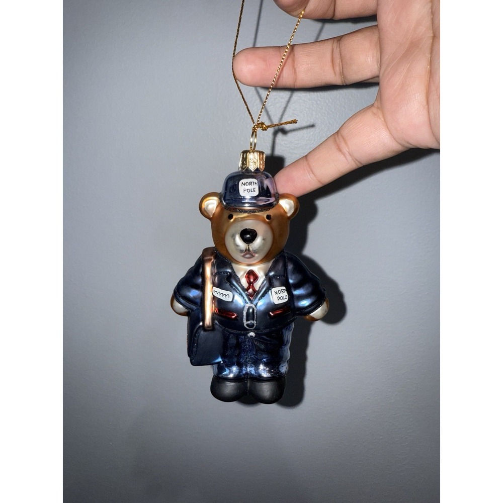 Glass COURIER‎ BEAR PACKAGE DELIVERY POSTMAN Christmas Ornament UPS USPS  Poland
